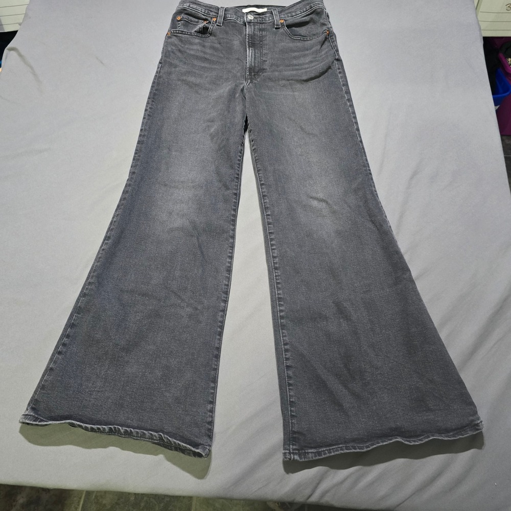 Levi's Ribcage Bell Jeans Women 31 Black High Rise Flare Wide Leg A7503-0000